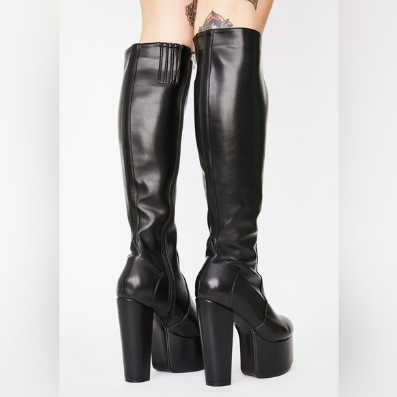 NWOT Lamoda LOVED UP platform boots black faux leather her size 9 - Picture 2 of 13